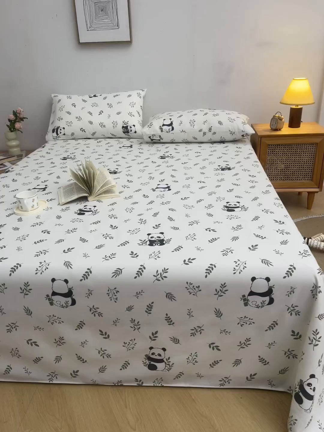 91家纺网 家纺一手货源 找家纺 金泰莱 2026新款爆款印花原棉老粗布床单 熊猫宝贝