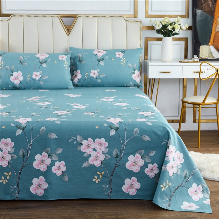 91家纺网 家纺一手货源 找家纺 金泰莱 2026新款爆款印花原棉老粗布床单 醉花都-蓝