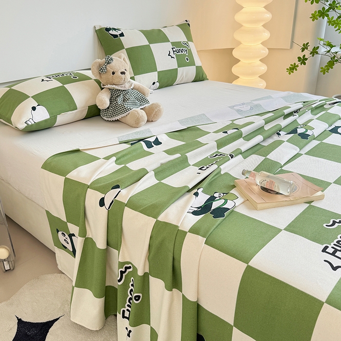 91家纺网 家纺一手货源 找家纺 金泰莱 2026新款原棉标印花老粗布床单 可爱熊猫