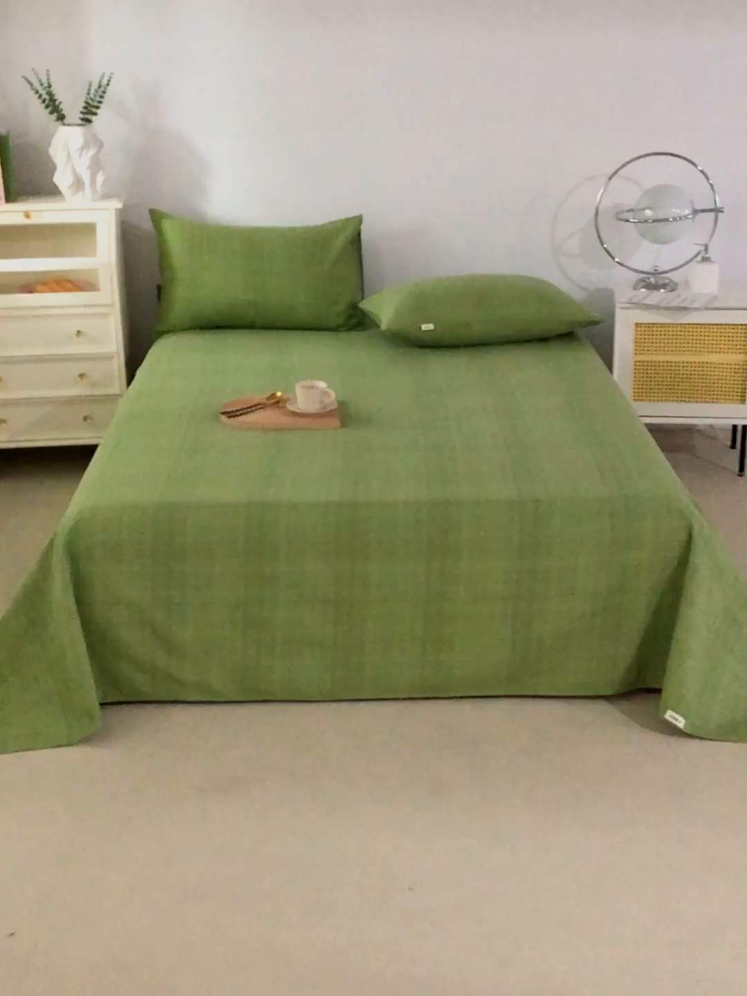 91家纺网 家纺一手货源 找家纺 金泰莱 2026新款原棉标印花老粗布床单 嫩绿