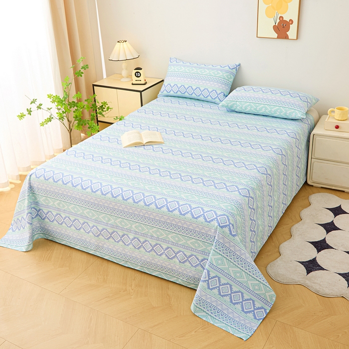 91家纺网 家纺一手货源 找家纺 金泰莱 2026新款原棉标印花老粗布床单 蓝色恋格