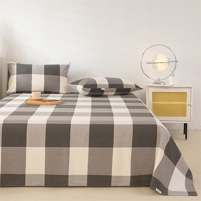 91家纺网 家纺一手货源 找家纺 金泰莱 2026新款原棉标印花老粗布床单 灰格