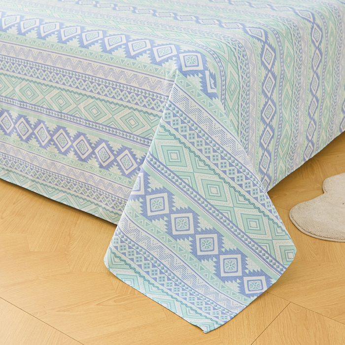 91家纺网 家纺一手货源 找家纺 金泰莱 2026新款原棉标印花老粗布床单 蓝色恋格