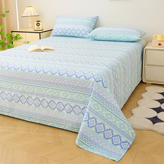 91家纺网 家纺一手货源 找家纺 金泰莱 2026新款原棉标印花老粗布床单 蓝色恋格