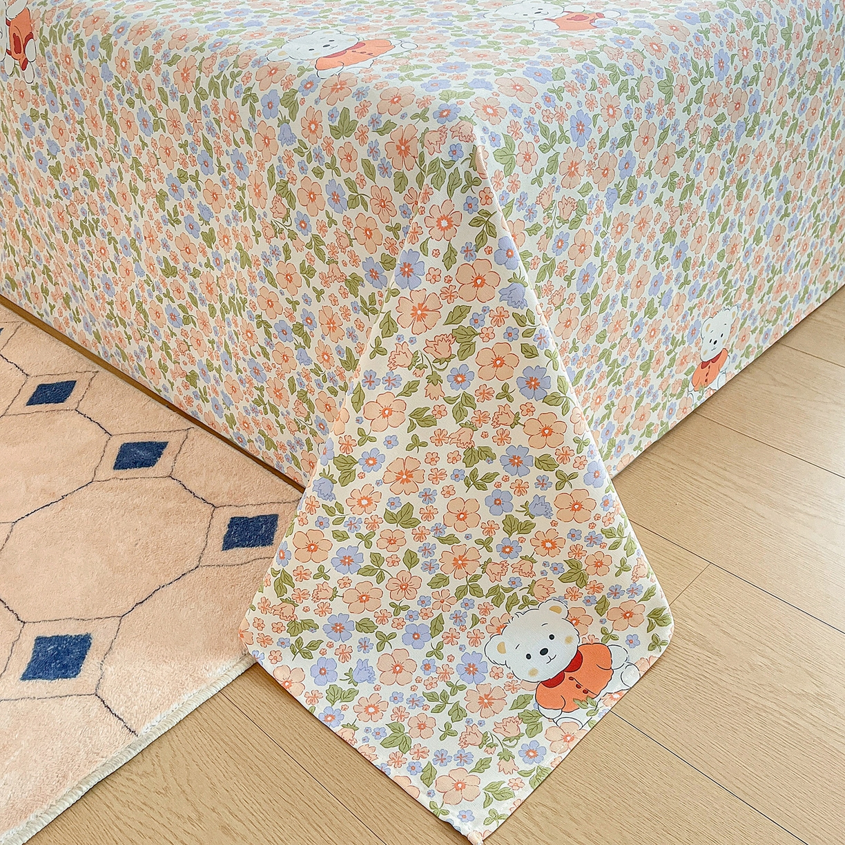 91家纺网 家纺一手货源 找家纺 金泰莱 2026新款原棉标印花老粗布床单 花朵熊