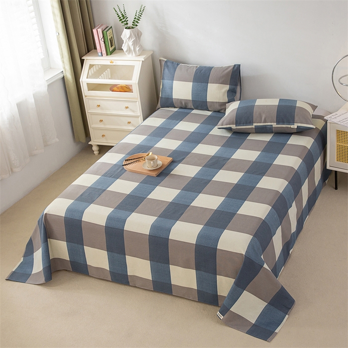 91家纺网 家纺一手货源 找家纺 金泰莱 2026新款原棉标印花老粗布床单 蓝格