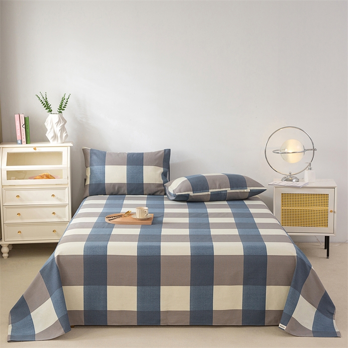 91家纺网 家纺一手货源 找家纺 金泰莱 2026新款原棉标印花老粗布床单 蓝格