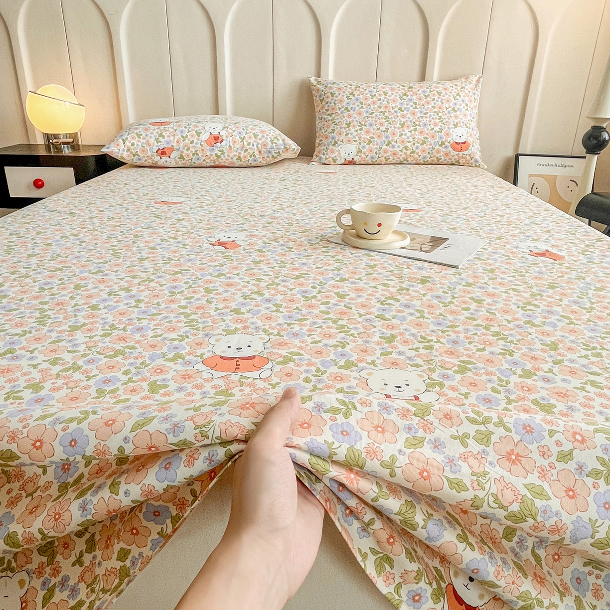 91家纺网 家纺一手货源 找家纺 金泰莱 2026新款原棉标印花老粗布床单 花朵熊