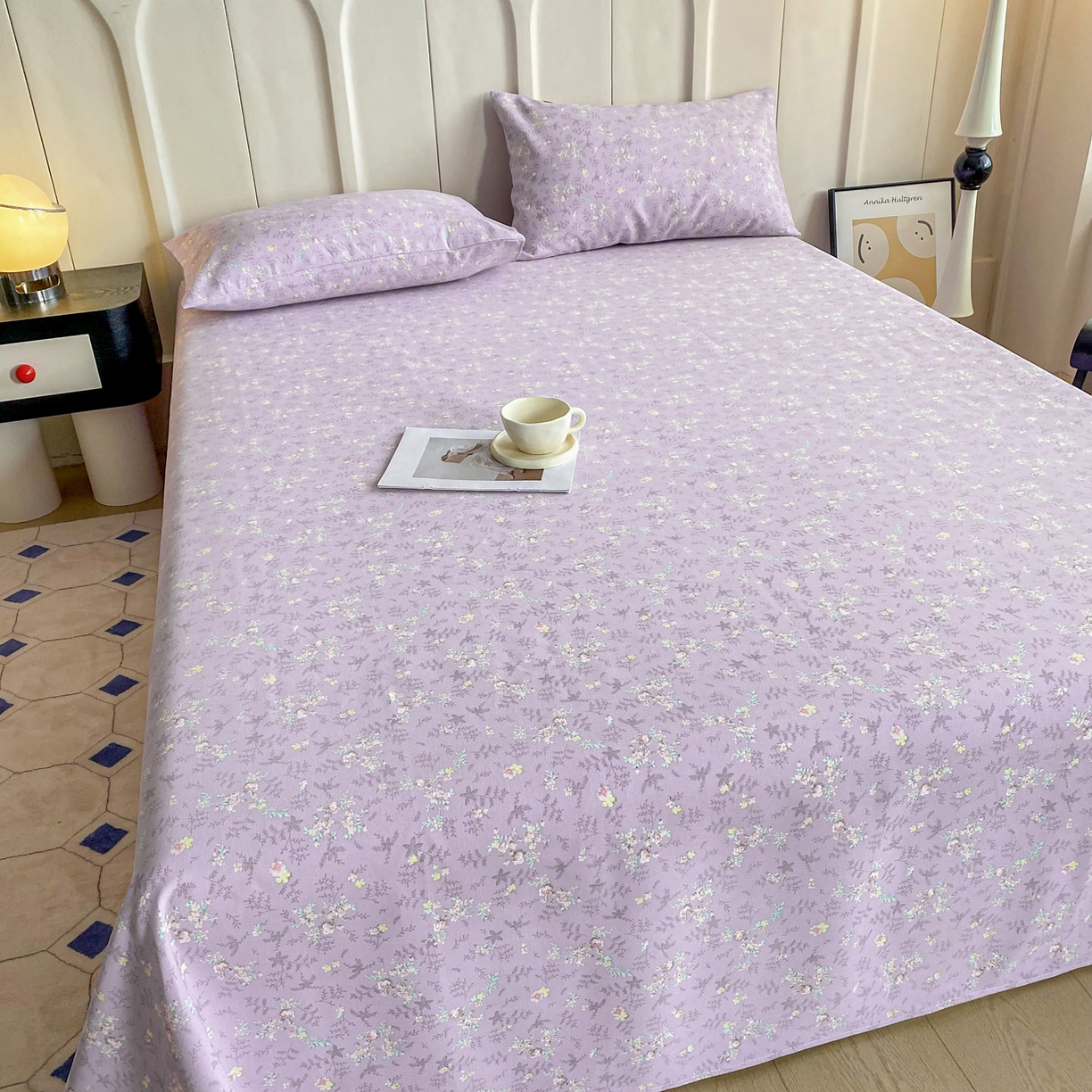 91家纺网 家纺一手货源 找家纺 金泰莱 2026新款原棉标印花老粗布床单 紫罗兰