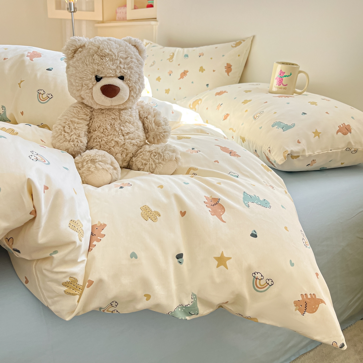 91家纺网 家纺一手货源 找家纺 吉象家纺 2026春夏新款全棉纯棉印花四件套 爱心小龙