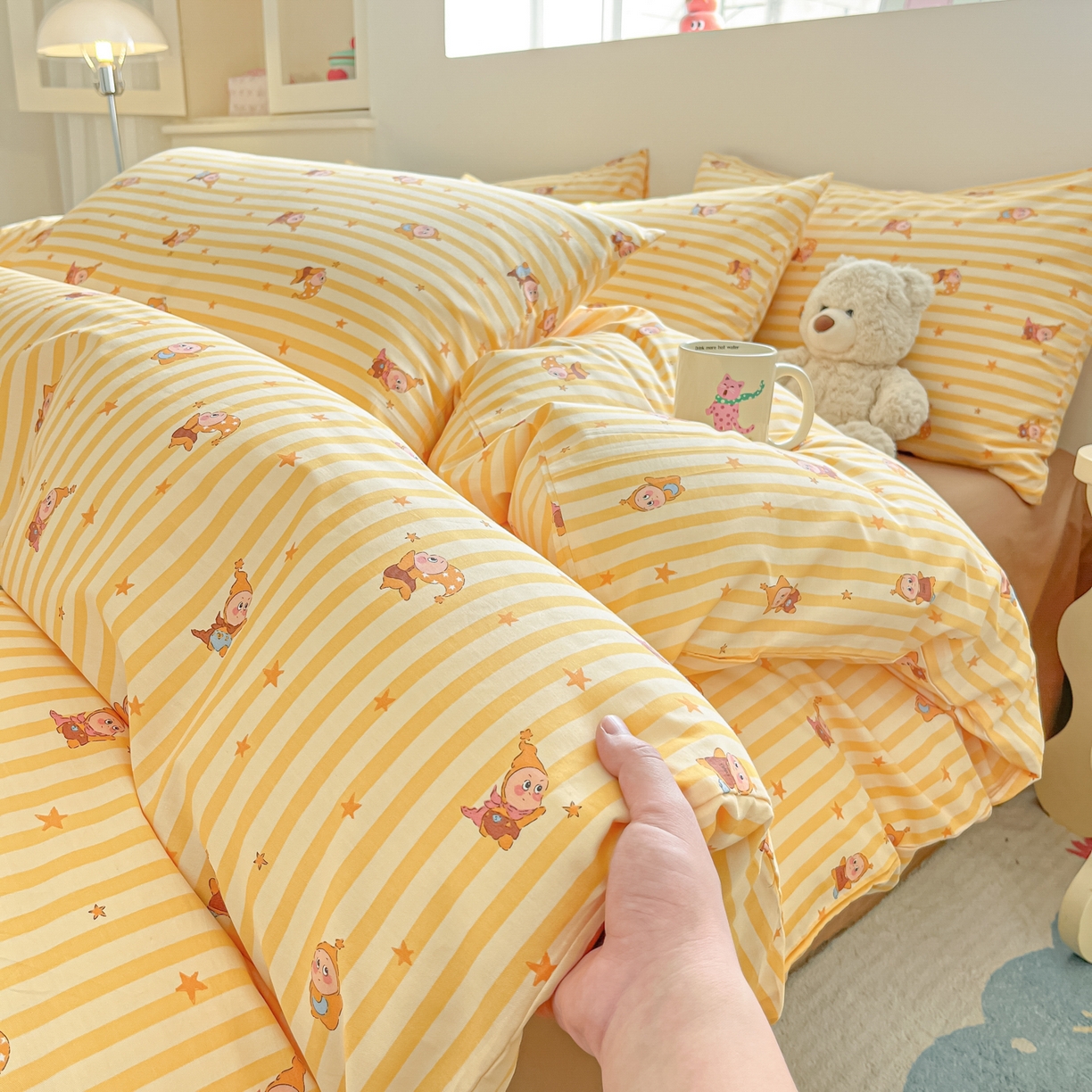 91家纺网 家纺一手货源 找家纺 吉象家纺 2026春夏新款全棉纯棉印花四件套 萌星