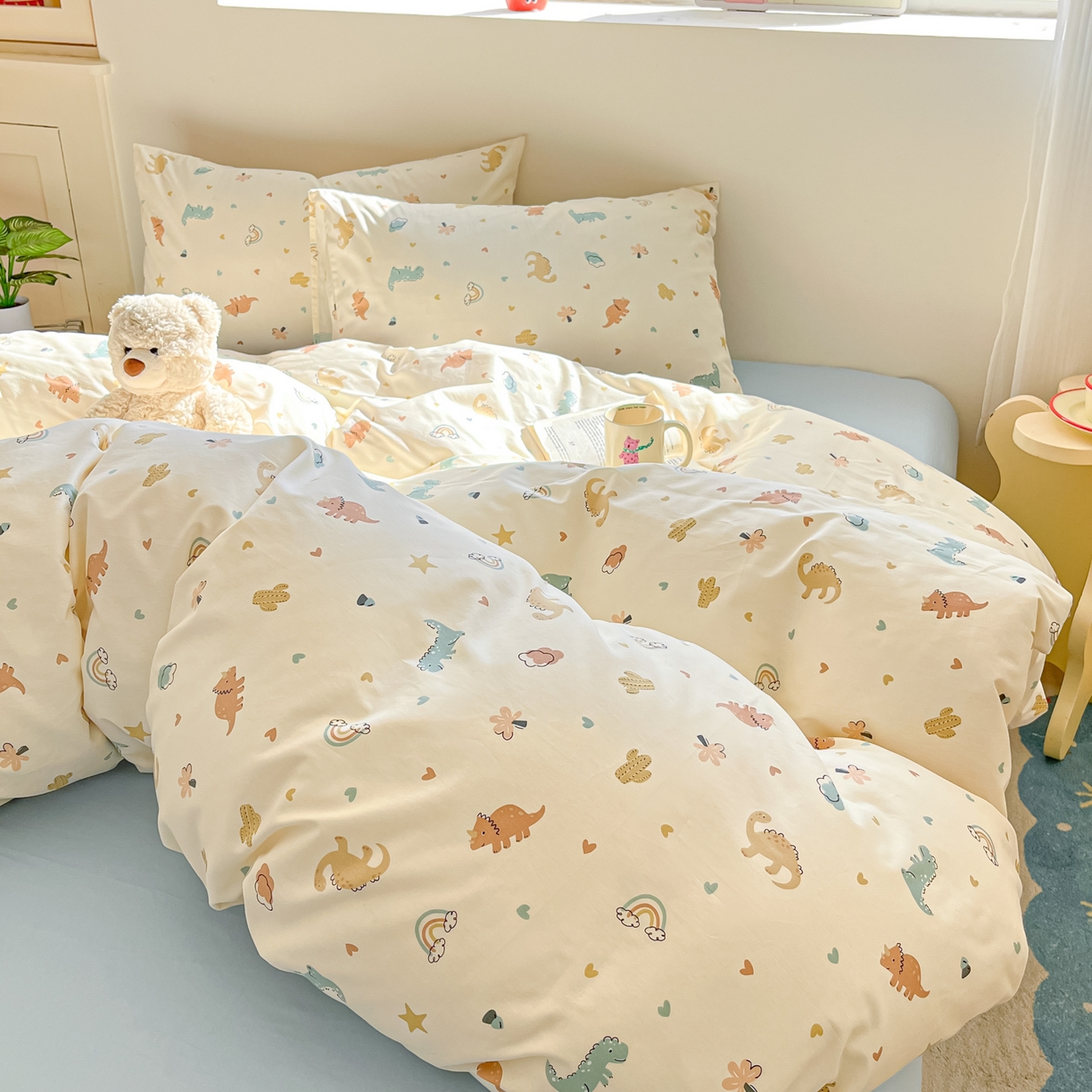 91家纺网 家纺一手货源 找家纺 吉象家纺 2026春夏新款全棉纯棉印花四件套 爱心小龙