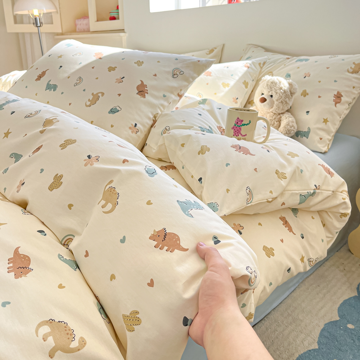 91家纺网 家纺一手货源 找家纺 吉象家纺 2026春夏新款全棉纯棉印花四件套 爱心小龙