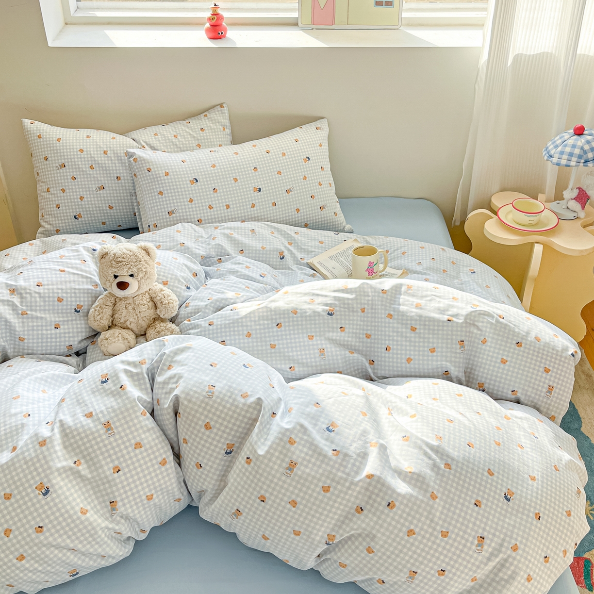 91家纺网 家纺一手货源 找家纺 吉象家纺 2026春夏新款全棉纯棉印花四件套 熊熊时光