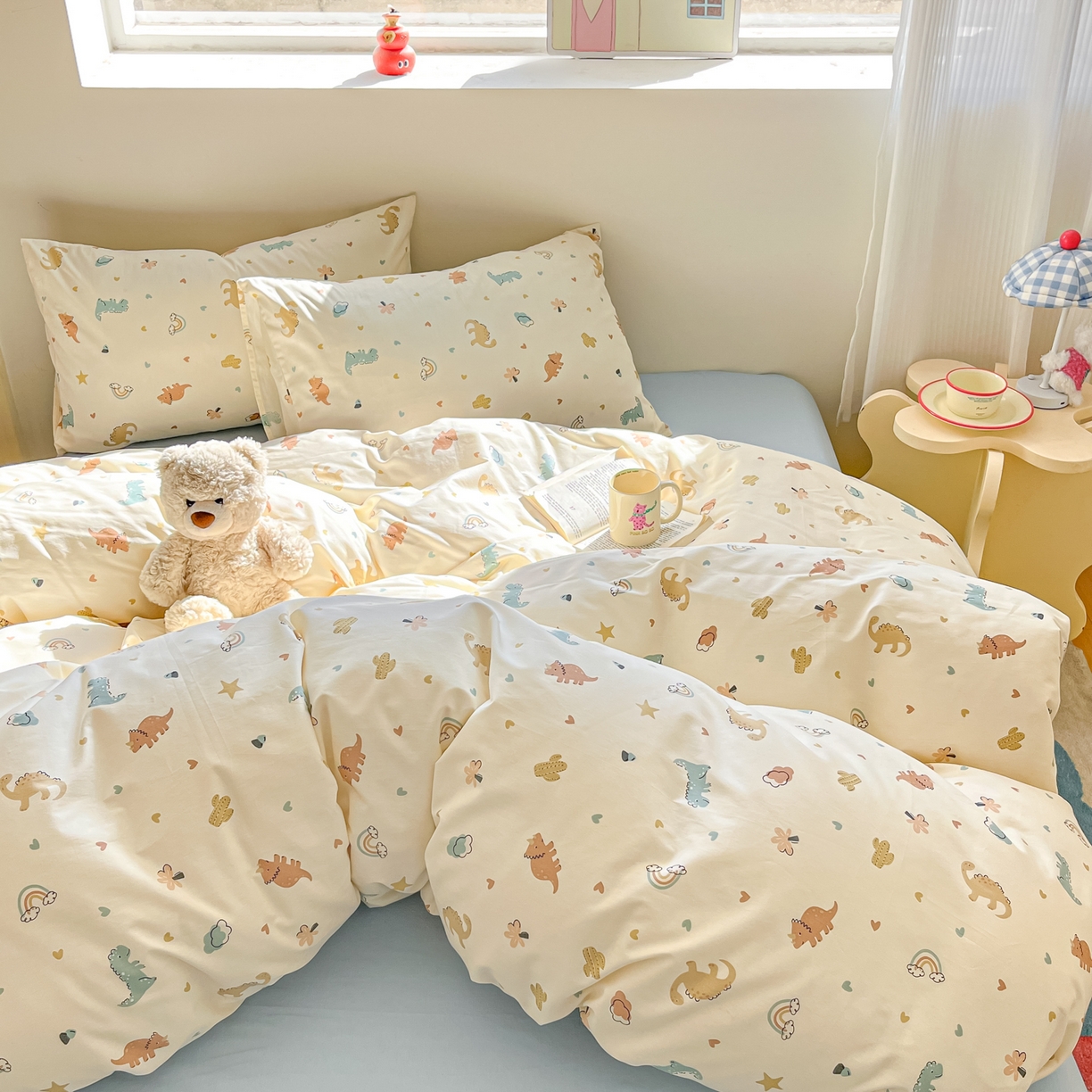 91家纺网 家纺一手货源 找家纺 吉象家纺 2026春夏新款全棉纯棉印花四件套 爱心小龙