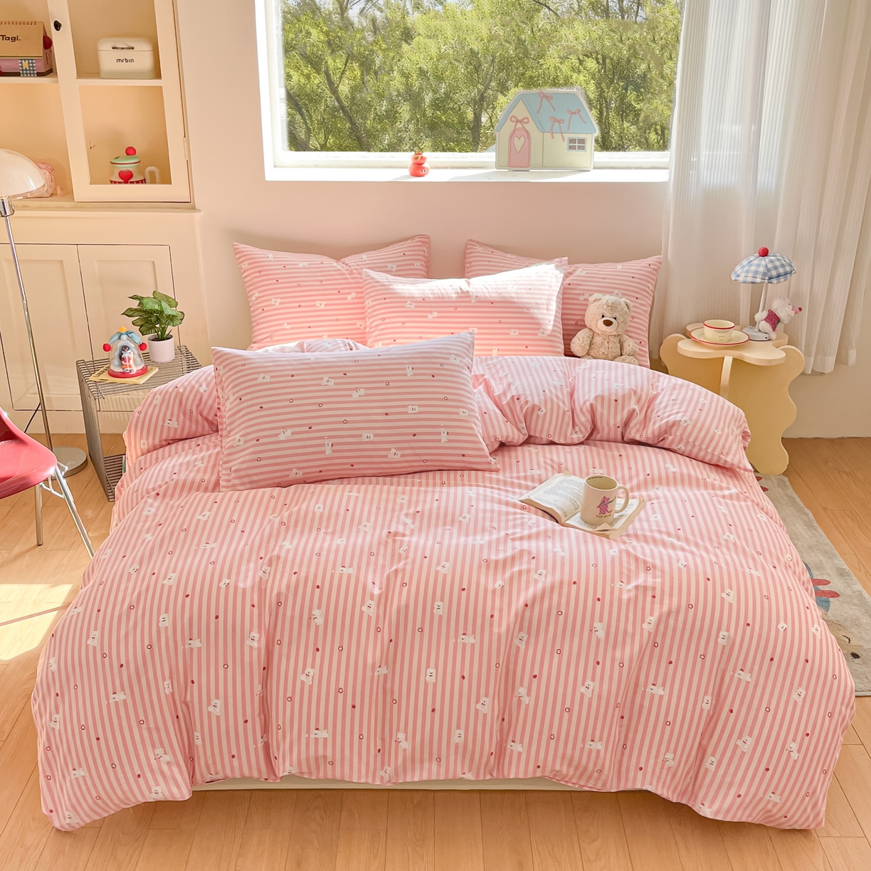 91家纺网 家纺一手货源 找家纺 吉象家纺 2026春夏新款全棉纯棉印花四件套 嘟嘟小熊