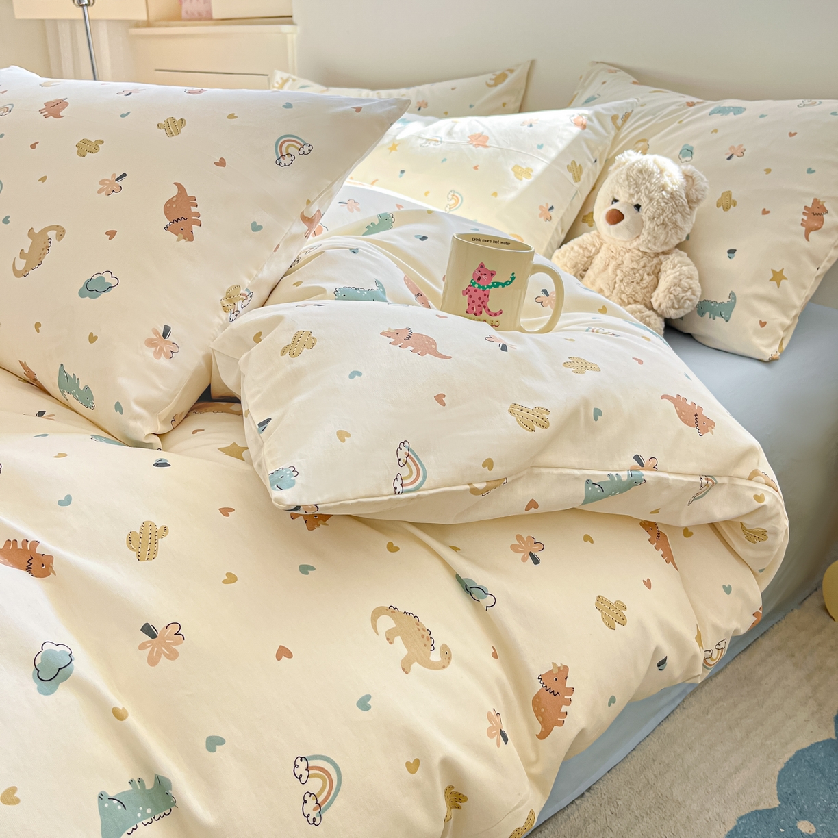 91家纺网 家纺一手货源 找家纺 吉象家纺 2026春夏新款全棉纯棉印花四件套 爱心小龙