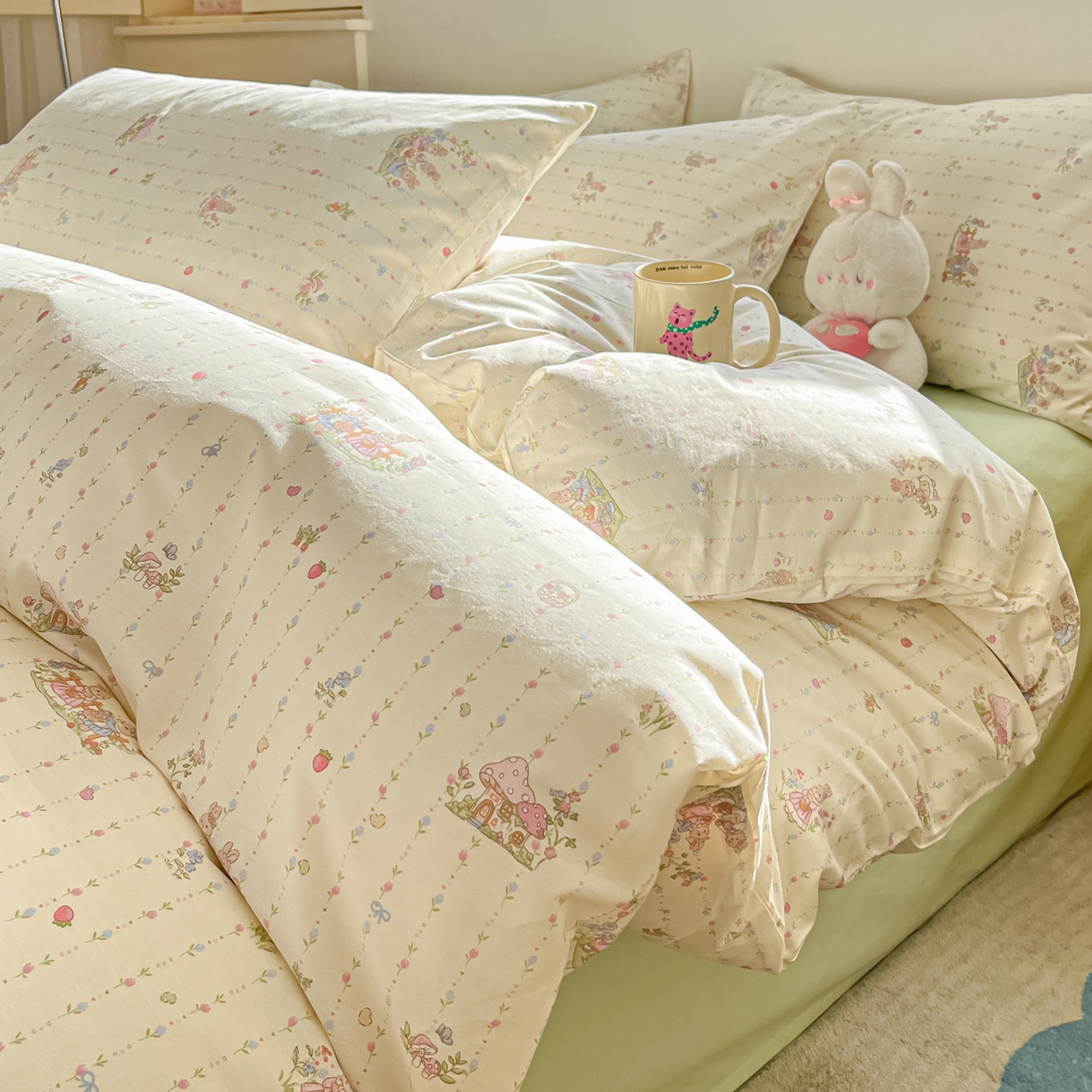 吉象家纺 2026春夏新款全棉纯棉印花四件套 免兔野餐会