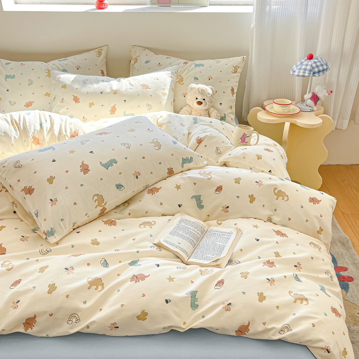 91家纺网 家纺一手货源 找家纺 吉象家纺 2026春夏新款全棉纯棉印花四件套 爱心小龙