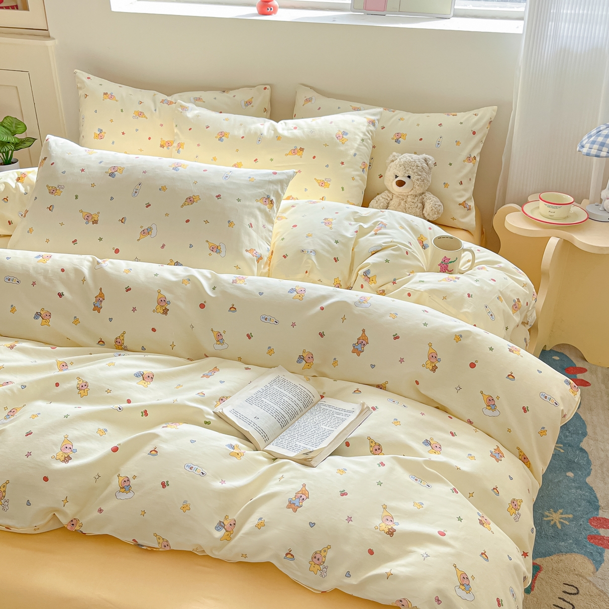 91家纺网 家纺一手货源 找家纺 吉象家纺 2026春夏新款全棉纯棉印花四件套 可爱星人