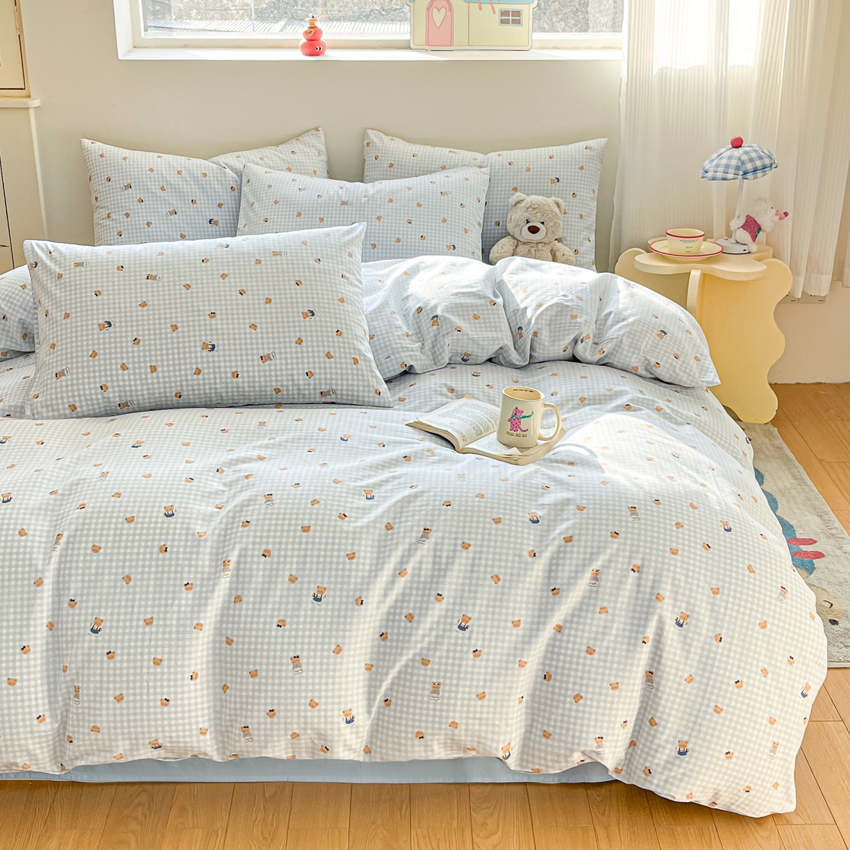 91家纺网 家纺一手货源 找家纺 吉象家纺 2026春夏新款全棉纯棉印花四件套 熊熊时光