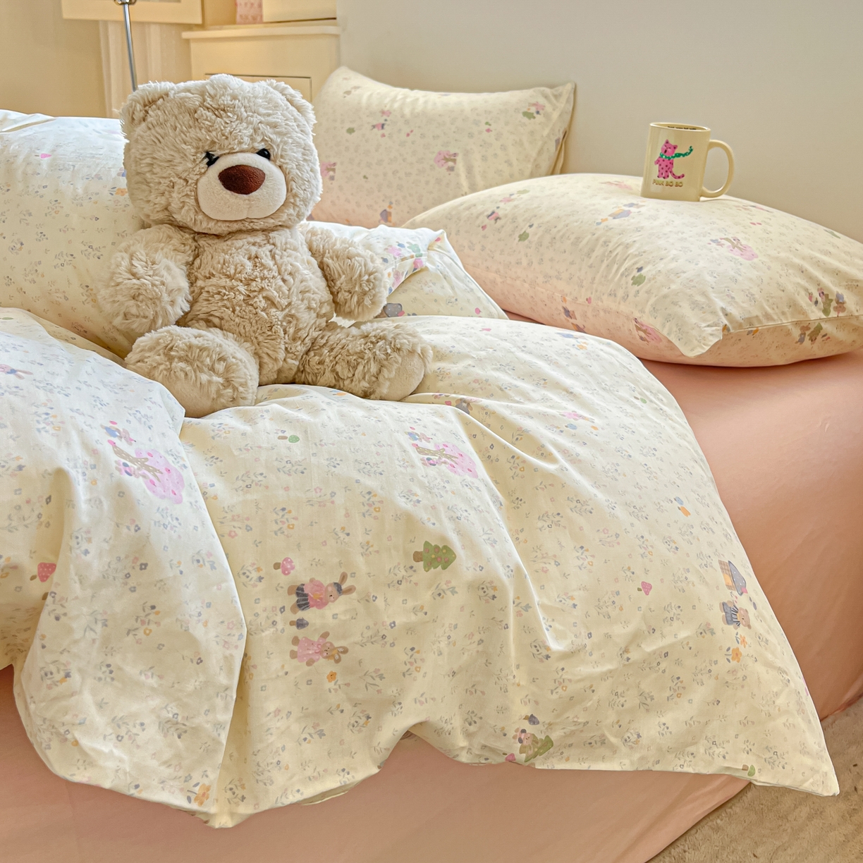 91家纺网 家纺一手货源 找家纺 吉象家纺 2026春夏新款全棉纯棉印花四件套 花园梦梦