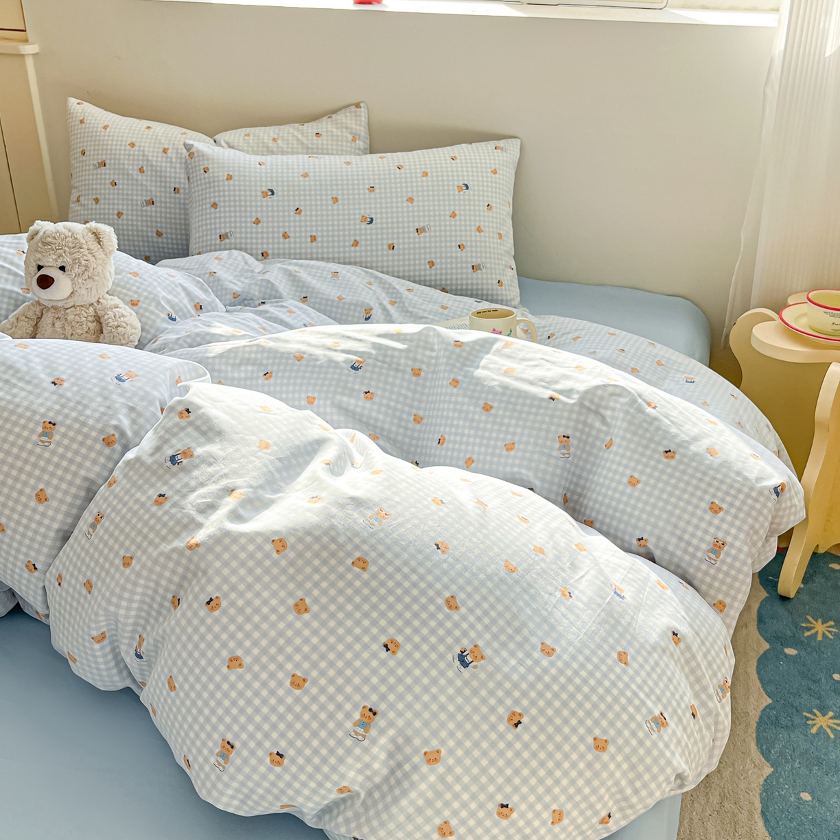 91家纺网 家纺一手货源 找家纺 吉象家纺 2026春夏新款全棉纯棉印花四件套 熊熊时光