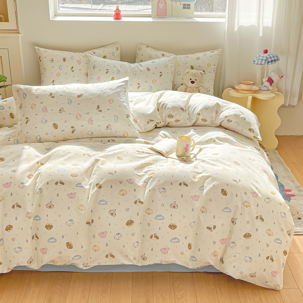 91家纺网 家纺一手货源 找家纺 吉象家纺 2026春夏新款全棉纯棉印花四件套 鼻涕狗