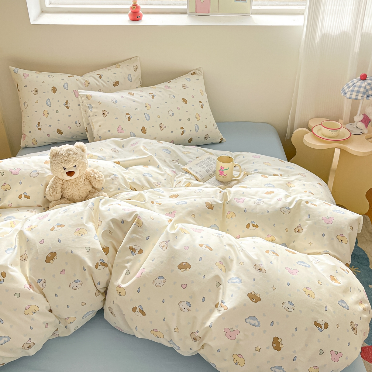 91家纺网 家纺一手货源 找家纺 吉象家纺 2026春夏新款全棉纯棉印花四件套 鼻涕狗