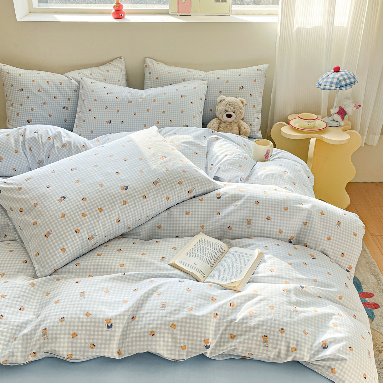 91家纺网 家纺一手货源 找家纺 吉象家纺 2026春夏新款全棉纯棉印花四件套 熊熊时光