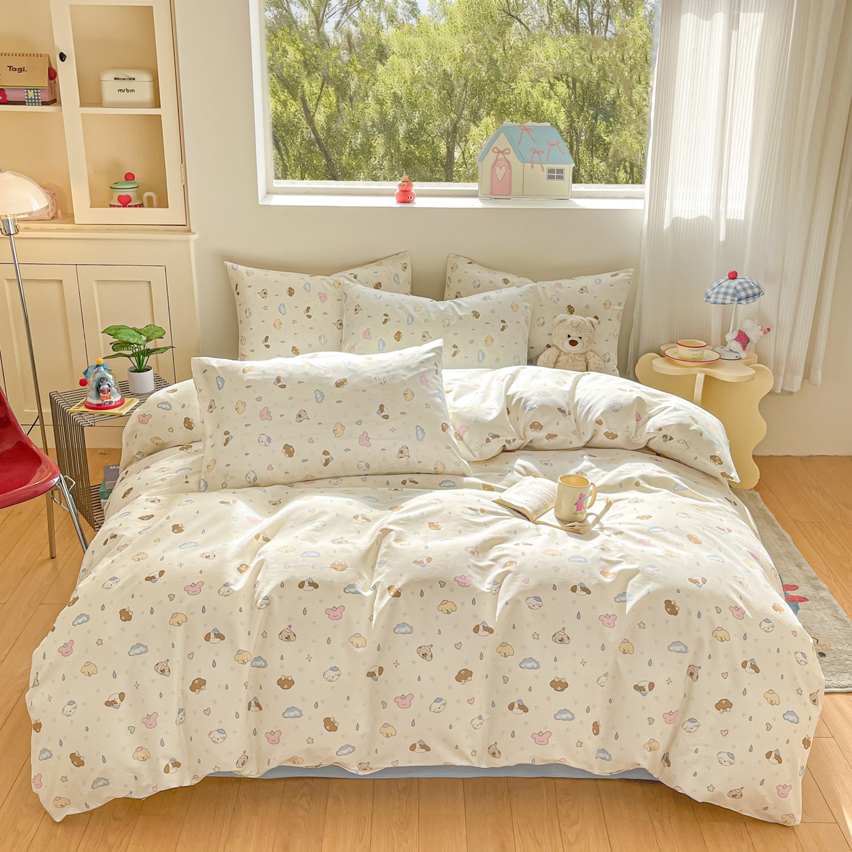 91家纺网 家纺一手货源 找家纺 吉象家纺 2026春夏新款全棉纯棉印花四件套 鼻涕狗