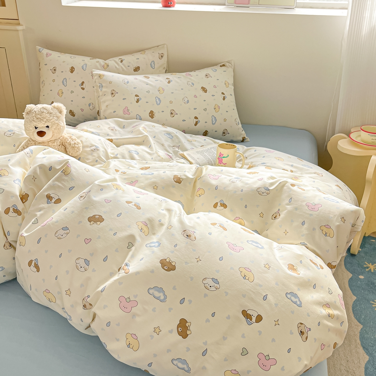 91家纺网 家纺一手货源 找家纺 吉象家纺 2026春夏新款全棉纯棉印花四件套 鼻涕狗