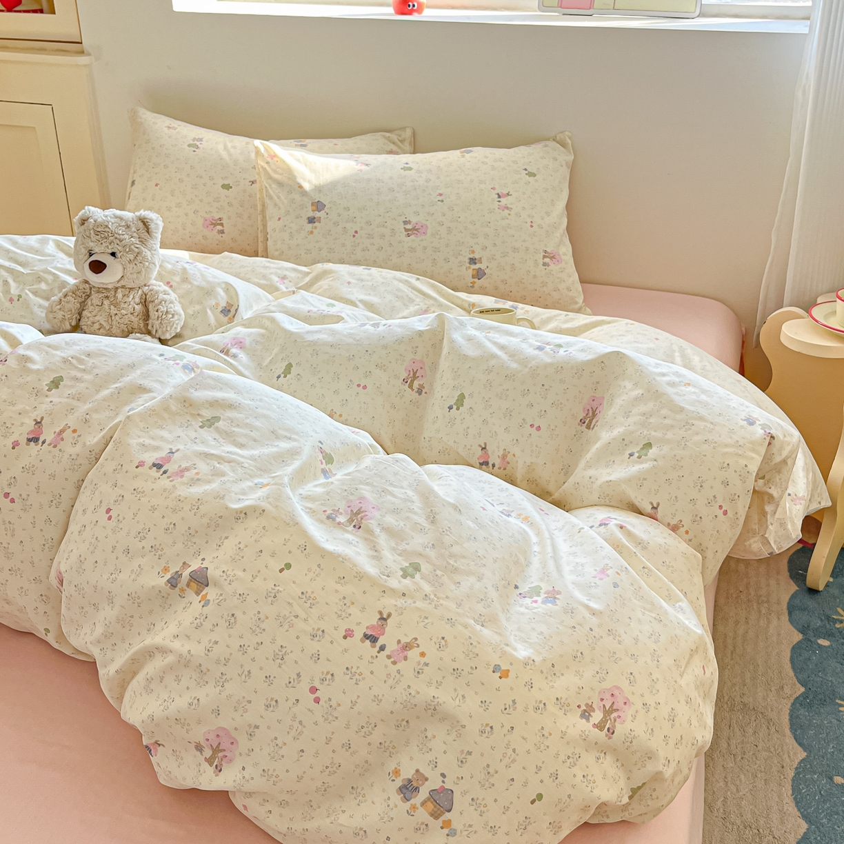 91家纺网 家纺一手货源 找家纺 吉象家纺 2026春夏新款全棉纯棉印花四件套 花园梦梦