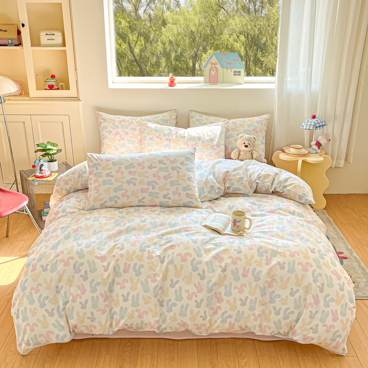 91家纺网 家纺一手货源 找家纺 吉象家纺 2026春夏新款全棉纯棉印花四件套 兔兔梦境 米