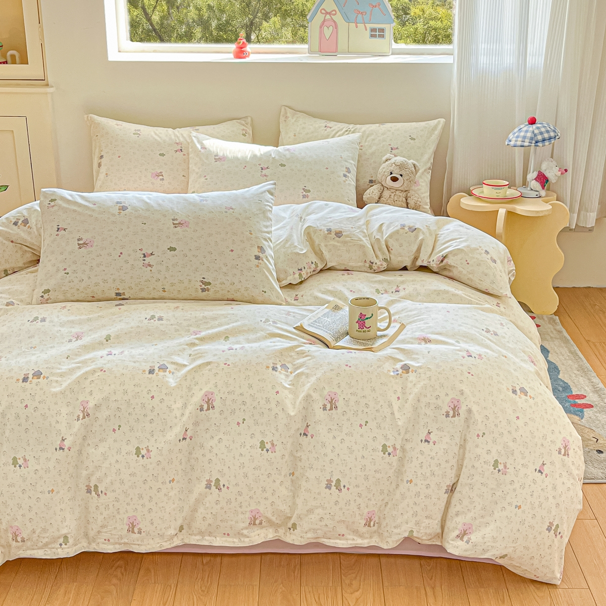 91家纺网 家纺一手货源 找家纺 吉象家纺 2026春夏新款全棉纯棉印花四件套 花园梦梦