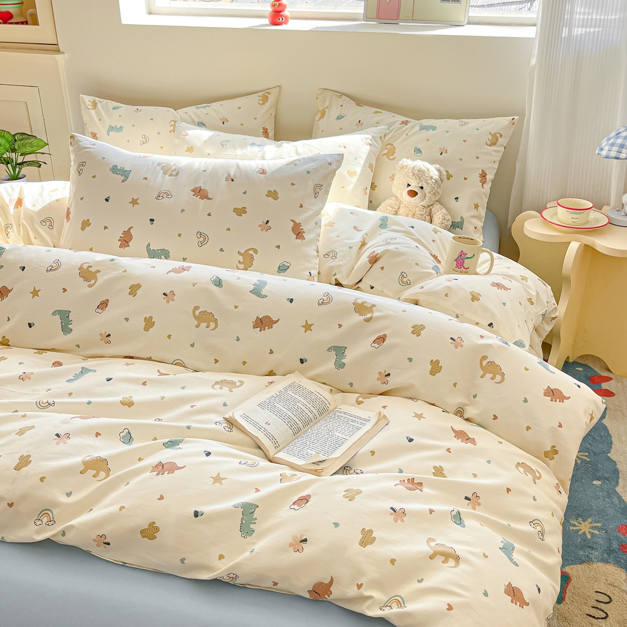 91家纺网 家纺一手货源 找家纺 吉象家纺 2026春夏新款全棉纯棉印花四件套 爱心小龙