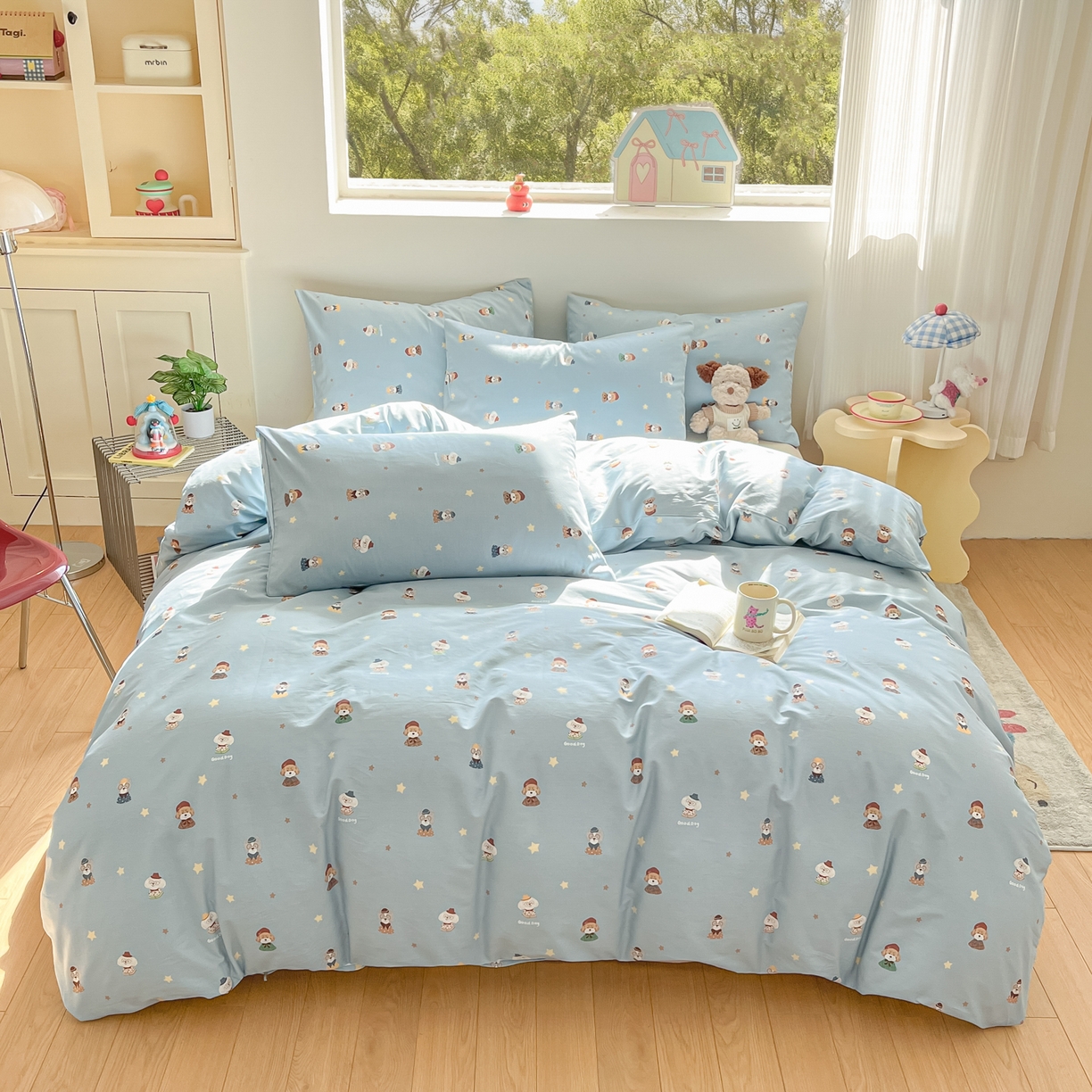 91家纺网 家纺一手货源 找家纺 吉象家纺 2026春夏新款全棉纯棉印花四件套 眼镜狗狗