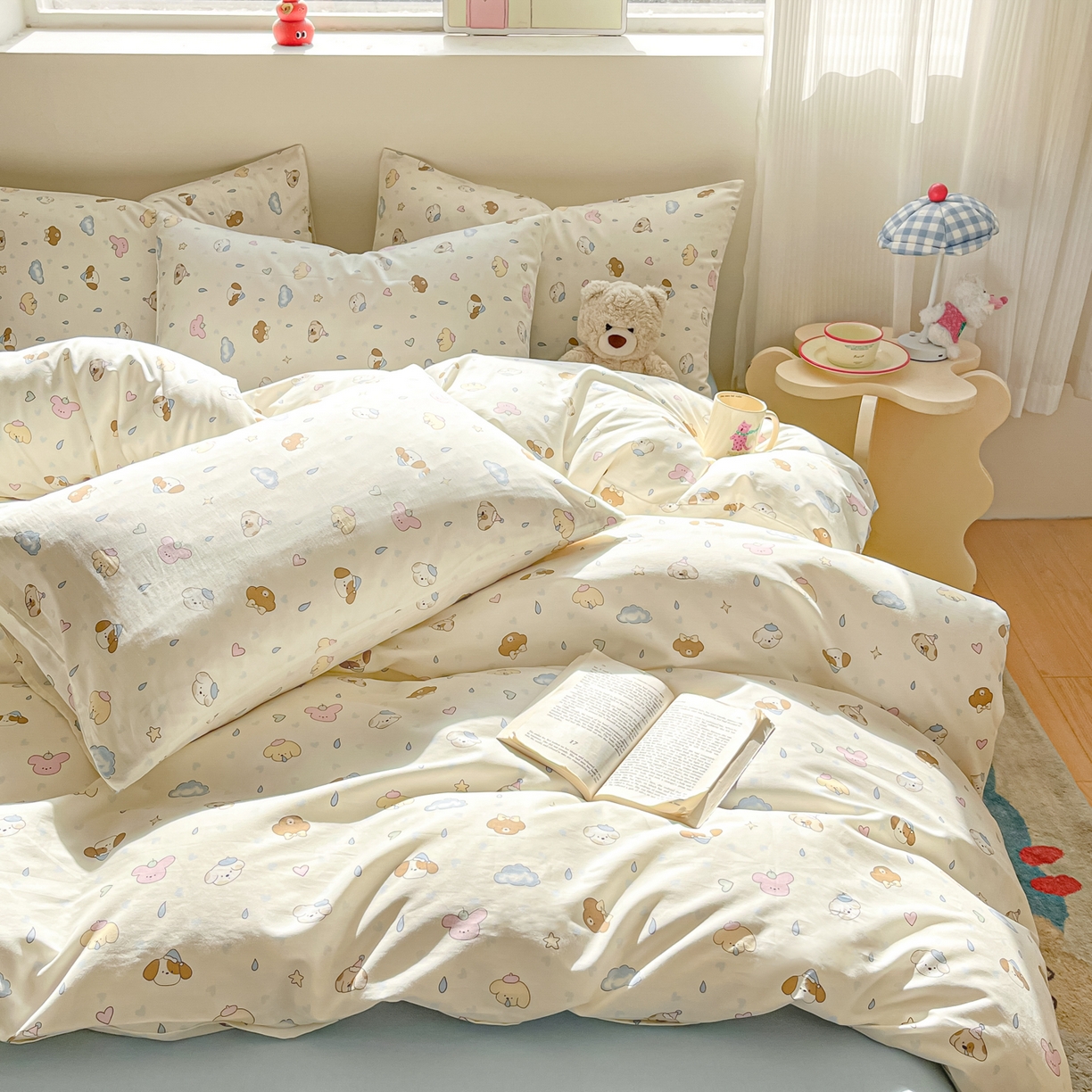 91家纺网 家纺一手货源 找家纺 吉象家纺 2026春夏新款全棉纯棉印花四件套 鼻涕狗