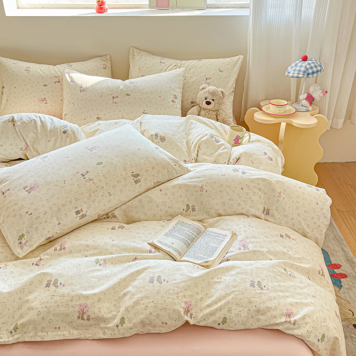 91家纺网 家纺一手货源 找家纺 吉象家纺 2026春夏新款全棉纯棉印花四件套 花园梦梦