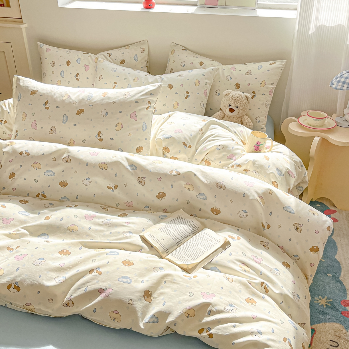 91家纺网 家纺一手货源 找家纺 吉象家纺 2026春夏新款全棉纯棉印花四件套 鼻涕狗