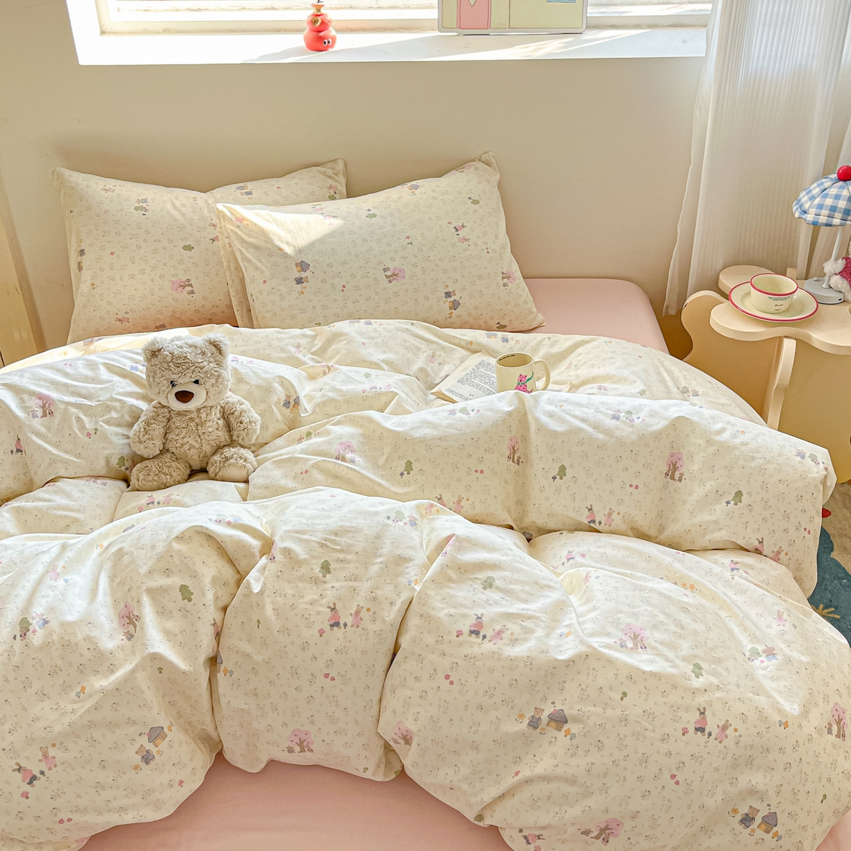 91家纺网 家纺一手货源 找家纺 吉象家纺 2026春夏新款全棉纯棉印花四件套 花园梦梦