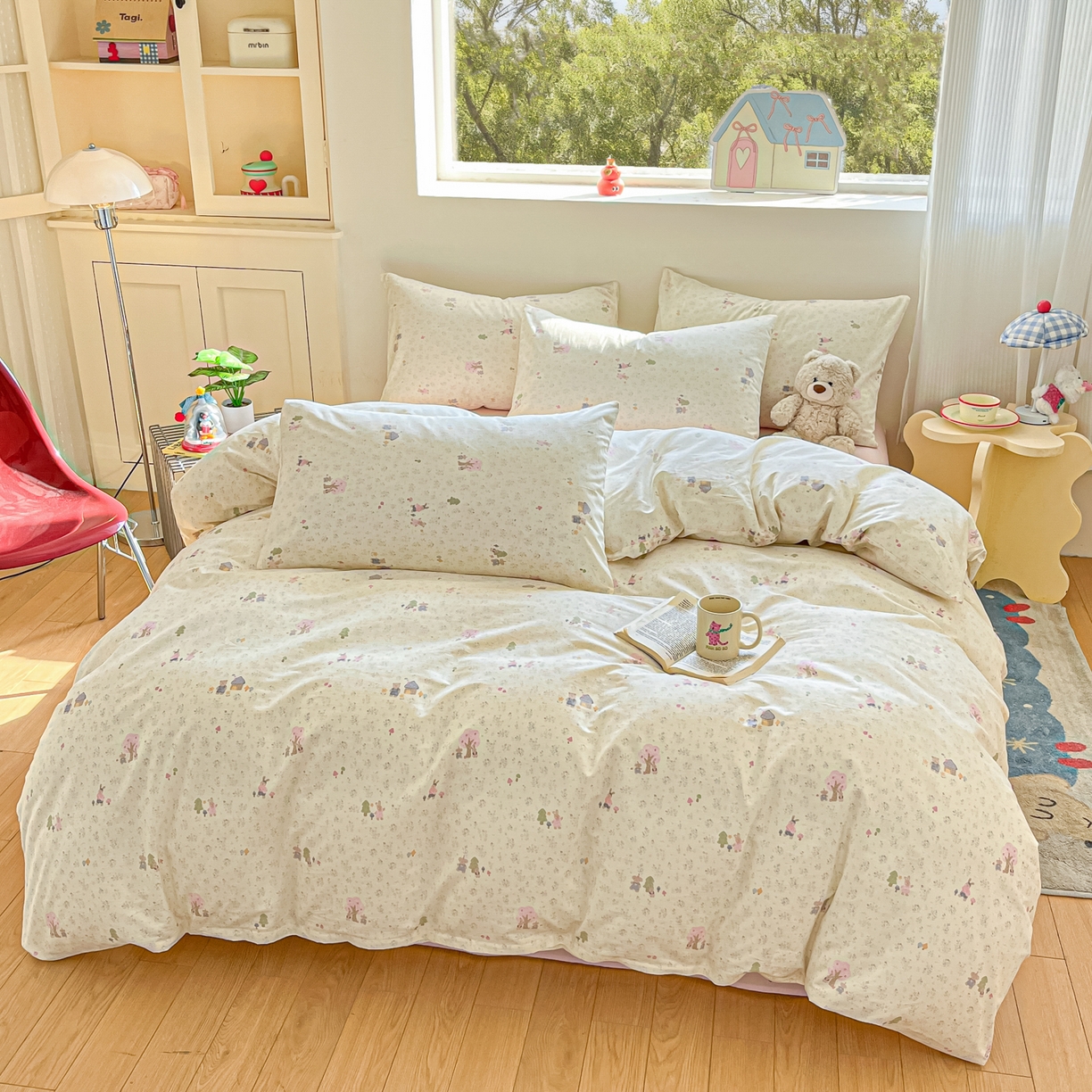 91家纺网 家纺一手货源 找家纺 吉象家纺 2026春夏新款全棉纯棉印花四件套 花园梦梦