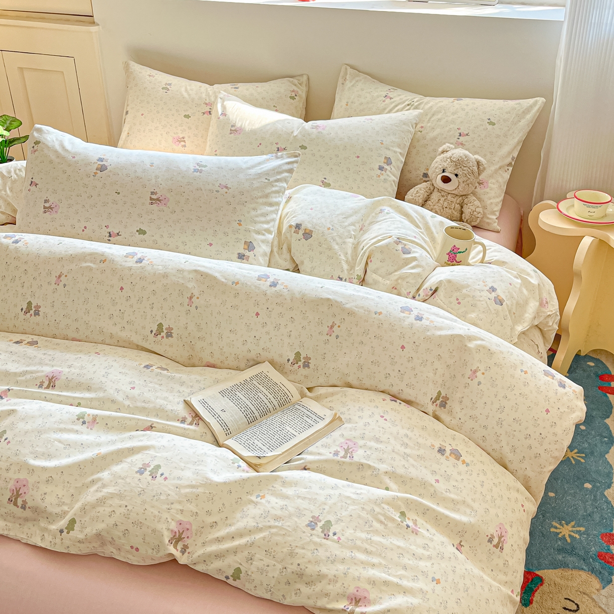 91家纺网 家纺一手货源 找家纺 吉象家纺 2026春夏新款全棉纯棉印花四件套 花园梦梦