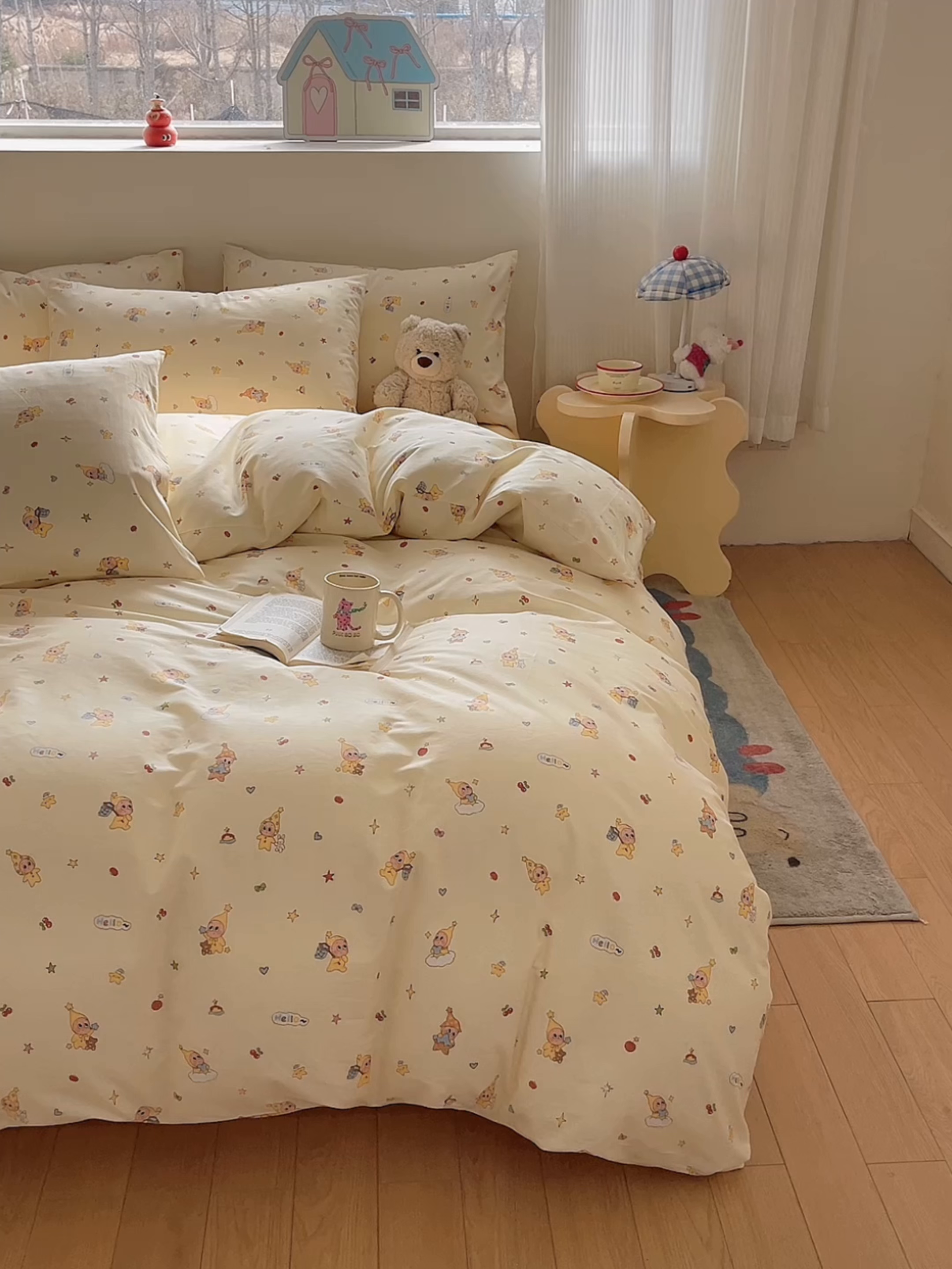 91家纺网 家纺一手货源 找家纺 吉象家纺 2026春夏新款全棉纯棉印花四件套 可爱星人