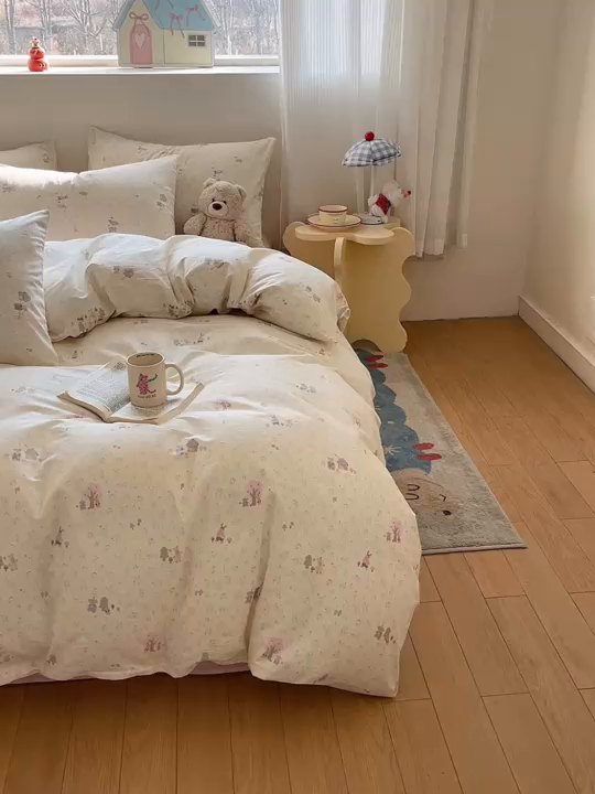 91家纺网 家纺一手货源 找家纺 吉象家纺 2026春夏新款全棉纯棉印花四件套 花园梦梦