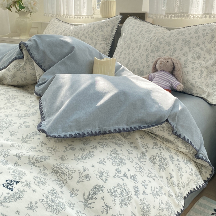 91家纺网 家纺一手货源 找家纺 浮光家居 2026新款全棉贝壳边纯棉四件套系列2 蝶恋花