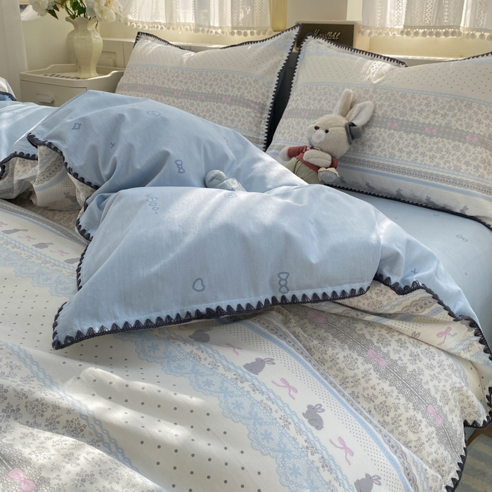 91家纺网 家纺一手货源 找家纺 浮光家居 2026新款全棉贝壳边纯棉四件套系列2 花边兔