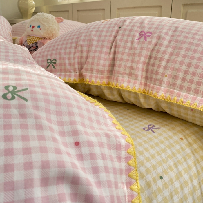 91家纺网 家纺一手货源 找家纺 浮光家居 2026新款全棉贝壳边纯棉四件套系列2 夏日恋格粉