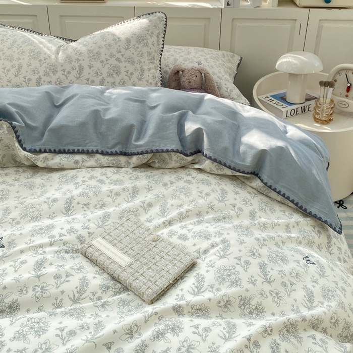 91家纺网 家纺一手货源 找家纺 浮光家居 2026新款全棉贝壳边纯棉四件套系列2 蝶恋花