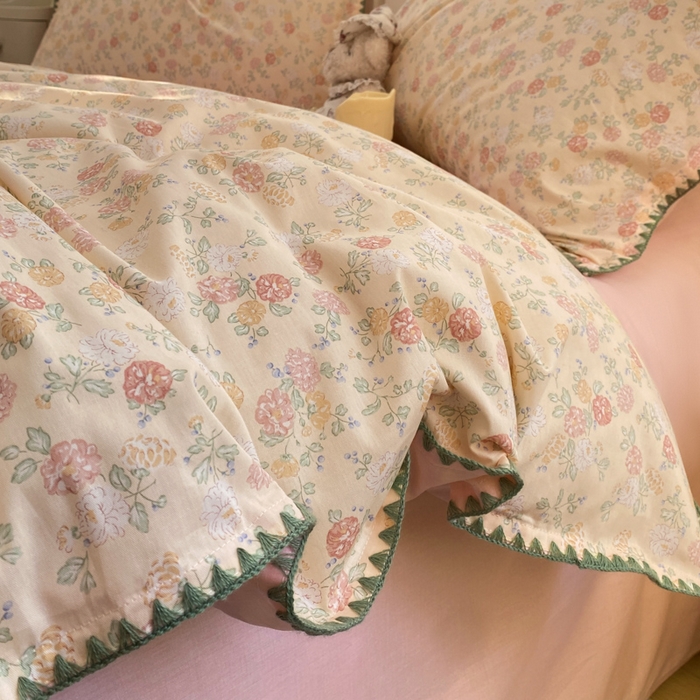 91家纺网 家纺一手货源 找家纺 浮光家居 2026新款全棉贝壳边纯棉四件套系列2 爱丽花园